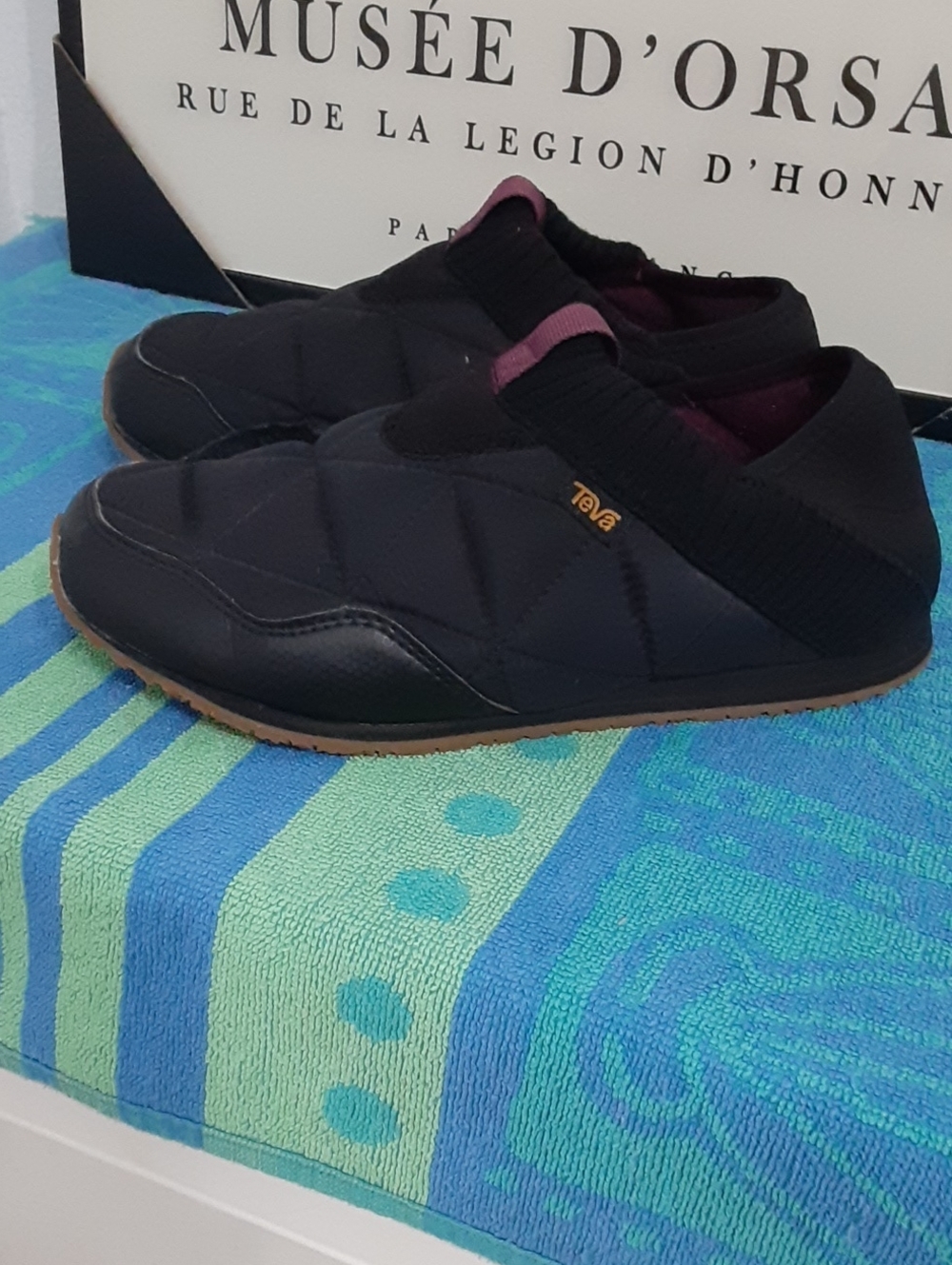 Teva Women's Black Slip-On Quilted Mocs with Plum Accents